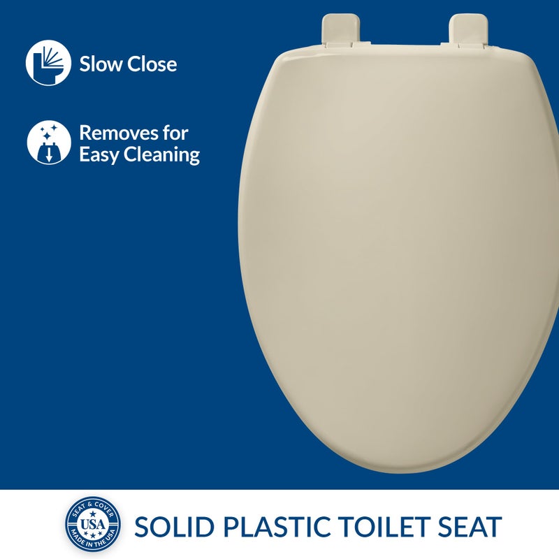 Bemis 7300SLEC Slow Close Toilet Seat, Easy Clean Hinges and Durable Plastic Seat, Made in USA, Elongated, Bone - Image 2